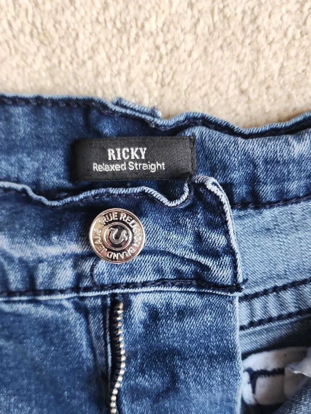 True Religion Classic Ricky Relaxed Straight  Blue Denim Shorts